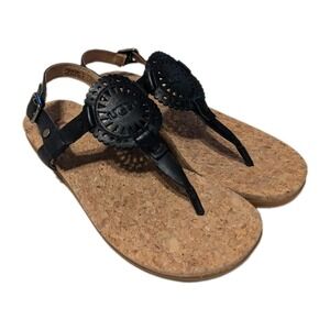 NWT Ugg Women's Ayden II Leather Thong Strap Sandals Shoes Black Size 7